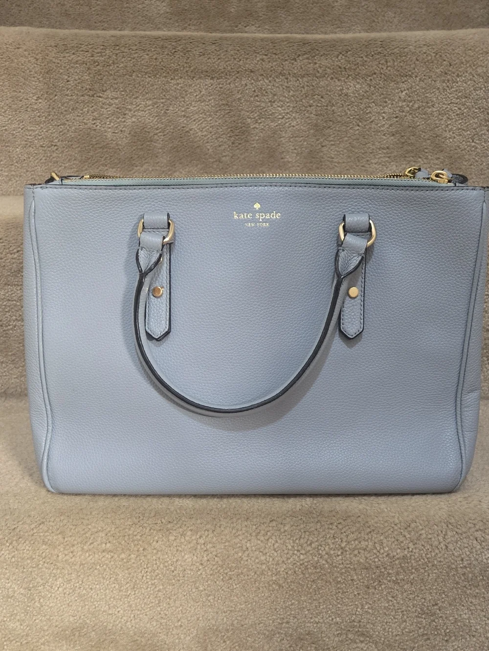 Kate Spade Mulberry Street Leighann Tote Bag Leather Lakesedge Gray Blue